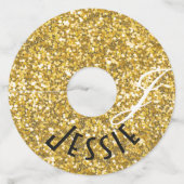 金ゴールドグリッターモノグラム ワイングラスタグ (正面)