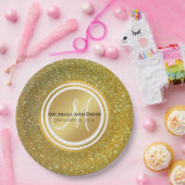 金ゴールドグリッターモノ結婚グラム  ペーパープレート (パーティー)