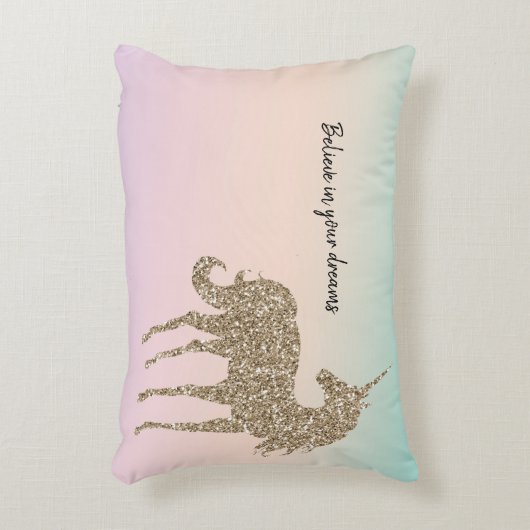 金ゴールドグリッターユニコーンアクアピーチピンクグラデーション絞り染め アクセントクッション (正面(垂直))
