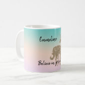 金ゴールドグリッターユニコーンアクアピーチピンクグラデーション絞り染め コーヒーマグカップ (正面左)