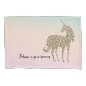 金ゴールドグリッターユニコーンアクアピーチピンクグラデーション絞り染め 枕カバー (正面)