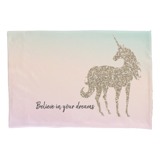 金ゴールドグリッターユニコーンアクアピーチピンクグラデーション絞り染め 枕カバー (正面)