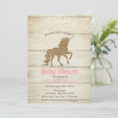 金ゴールドグリッターユニコーンウッドテクスチャベビーシャワー 招待状 (スタンド正面)