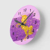 金ゴールドグリッターユニコーンオンピンク ラウンド壁時計 (傾斜)