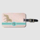 金ゴールドグリッターユニコーンカラフル、スターズモノグラム ラゲッジタグ (正面横)