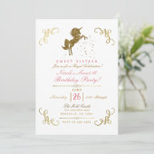 金ゴールドグリッターユニコーンスターズストーリーブックコーナーパーティー 招待状 (スタンド正面)