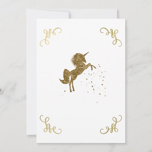 金ゴールドグリッターユニコーンスターズストーリーブックコーナーパーティー 招待状 (裏面)