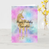 金ゴールドグリッターユニコーンパープルピンクアクア赤面    カード (黄色い花)