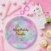 金ゴールドグリッターユニコーンパープルピンクアクア赤面 ペーパープレート (パーティー)