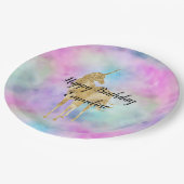 金ゴールドグリッターユニコーンパープルピンクアクア赤面 ペーパープレート (アングル)