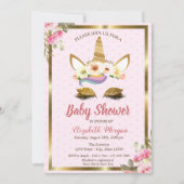 金ゴールドグリッターユニコーンフローラ水玉模様ベビーシャワー 招待状 (正面)