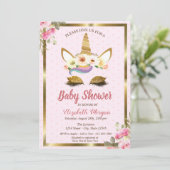 金ゴールドグリッターユニコーンフローラ水玉模様ベビーシャワー 招待状 (スタンド正面)