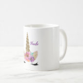 金ゴールドグリッターユニコーンホーンガールズグラムパーソナライズされた コーヒーマグカップ (正面右)