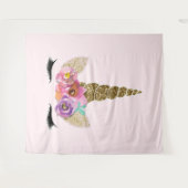 金ゴールドグリッターユニコーンホーンフローラモダントレンディー タペストリー (正面(横))