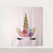 金ゴールドグリッターユニコーンホーンフローラモダントレンディー タペストリー (正面)