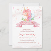 金ゴールドグリッターユニコーンマジカルワン誕生日 招待状 (正面)