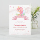 金ゴールドグリッターユニコーンマジカルワン誕生日 招待状 (スタンド正面)