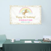 金ゴールドグリッターユニコーンレインボーバースデーパーティーバナー 横断幕 (トレードショー)