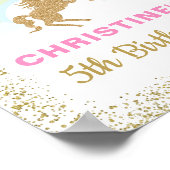 金ゴールドグリッターユニコーンレインボー誕生日ウェルカムサイン ポスター (角)