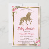 金ゴールドグリッターユニコーン水玉模様、フローラベビーシャワー 招待状 (正面)