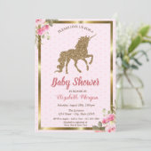 金ゴールドグリッターユニコーン水玉模様、フローラベビーシャワー 招待状 (スタンド正面)