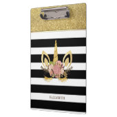 金ゴールドグリッターユニコーン顔ストライプ、-パーソナライズされた クリップボード (左)