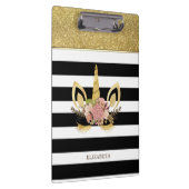 金ゴールドグリッターユニコーン顔ストライプ、-パーソナライズされた クリップボード (右)