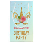 金ゴールドグリッターユニコーン顔誕生日パーティーの好意 スモールペーパーバッグ (正面)