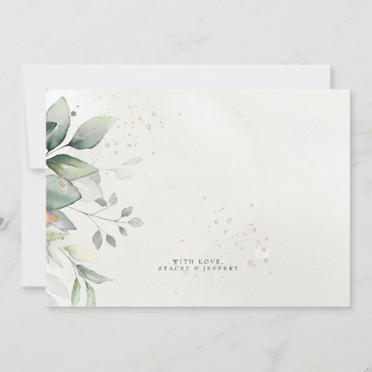 金ゴールドグリッターユーカリ結婚プスサンキューカード サンキューカード (裏面)