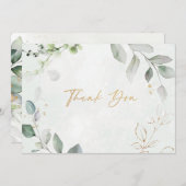 金ゴールドグリッターユーカリ結婚プスサンキューカード サンキューカード (正面/裏面)