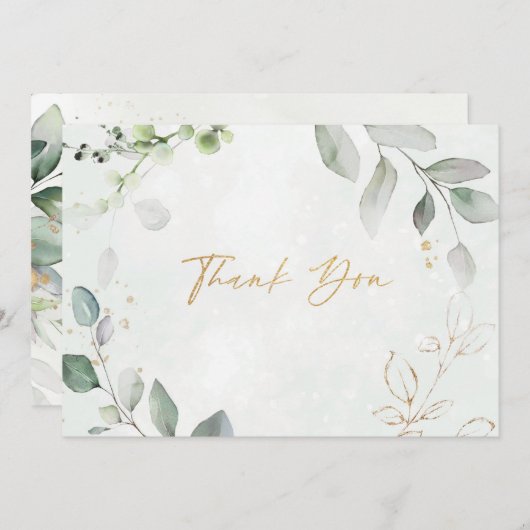 金ゴールドグリッターユーカリ結婚プスサンキューカード サンキューカード (正面/裏面)