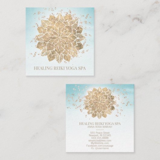 *~*金ゴールドグリッターヨガスピリチュアル霊気アクア スクエア名刺 (正面/裏面)