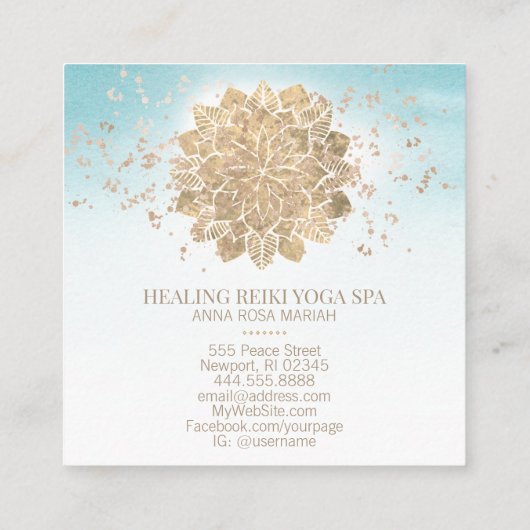 *~*金ゴールドグリッターヨガスピリチュアル霊気アクア スクエア名刺 (裏面)