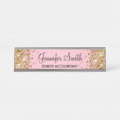 金ゴールドグリッターライトピンク勾配 デスクネームプレート (正面)