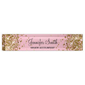 金ゴールドグリッターライトピンク勾配 デスクネームプレート (正面)