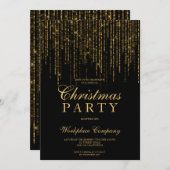 金ゴールドグリッターライトブラックシ企業のックなクリスマス 招待状 (正面/裏面)
