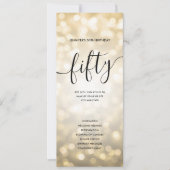 金ゴールドグリッターライト50番目の誕生日プログラム 招待状 (正面)