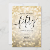 金ゴールドグリッターライト50誕生日メニュープログラム 招待状 (正面)