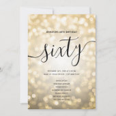 金ゴールドグリッターライト60番目の誕生日メニュープログラム 招待状 (正面)