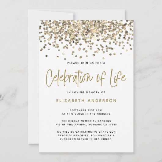 金ゴールドグリッターライフお祝い 招待状 (正面)