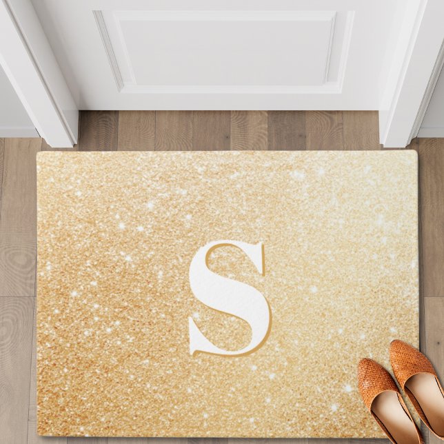 金ゴールドグリッターラグジュアリーパーソナライズされたモノグラムドアマット ドアマット (Gold Glitter Luxury Personalized Monogram Door Mat)