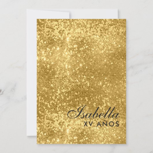 金ゴールドグリッターラスベガスクインセアニラ誕生日 招待状 (裏面)