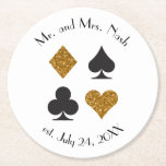 金ゴールドグリッターラスベガス結婚のCustomDrinkコースター ラウンドペーパーコースター<br><div class="desc">ラスベガスやカジノをテーマにしたパーティーカスタマイズに最適な、独自の文字を備えたコースター！</div>