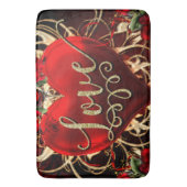 金ゴールドグリッターラブハート&レッドローゼロマンチック バスマット (正面縦)