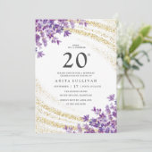 金ゴールドグリッターラベンダーフローラ220誕生日 招待状 (スタンド正面)