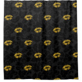 金ゴールドグリッターリップアンドダマスク シャワーカーテン (正面)