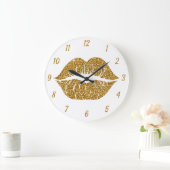 金ゴールドグリッターリップグラムスパークル女の子らし ラージ壁時計 (ホーム)