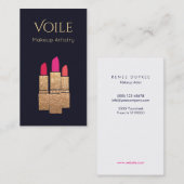 金ゴールドグリッターリップスティックメイクアップアーティスト美しいサロン 名刺 (正面/裏面)