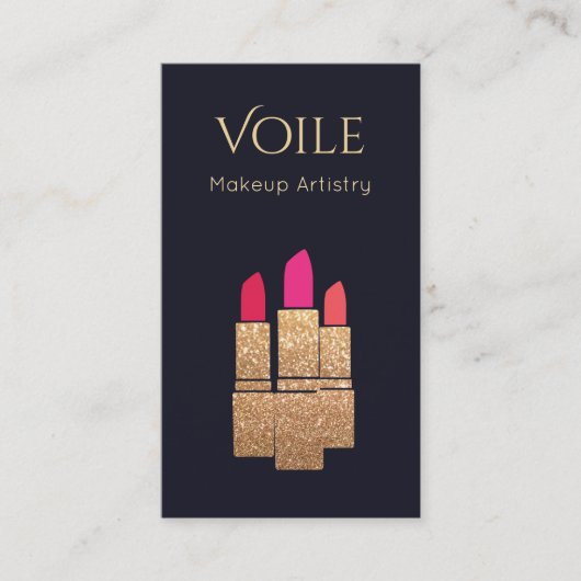 金ゴールドグリッターリップスティックメイクアップアーティスト美しいサロン 名刺 (正面)