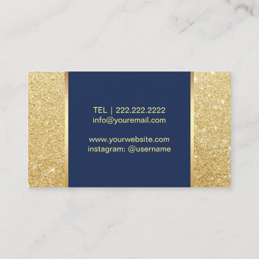 金ゴールドグリッターリップネイビーブルーメイクアップアーティストサロン 名刺 (裏面)